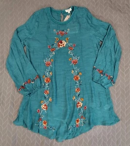 Mini abito boho ricamato floreale Umgee pavone verde acqua donna GRANDE - Foto 1 di 10