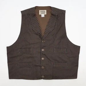 Frontier Classics Denim Pin Striped Brown Black Button Up Vest 2XL Buckle Back - Picture 1 of 7