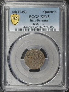 ND (1749) Italien Päpstlicher Staat Ferrara Kupfer Quattrino KM-136 PCGS XF-45 - Bild 1 von 2