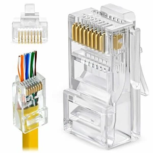 RJ45 UTP CAT6 CAT5e NETWORK WHOLESALE GOLD PLATED CABLE PASSTHROUGH CONNECTOR - Picture 1 of 1