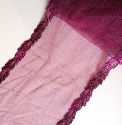 5 Yards 8" wide Claret Tulle Mesh Lace with Embroidered Flower On Edge xh011 - Image 1 of 2