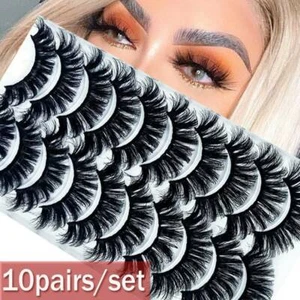 Multi-pack 10 Pairs 3D Mink False Eyelashes Wispy Cross Fluffy Extension Lashes - Picture 1 of 12