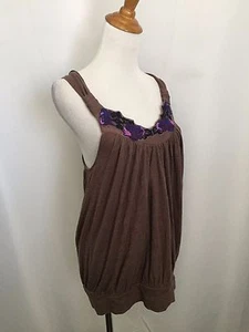 NWT FREE PEOPLE Womens sz Small Brown Multi Color Floral Embroidery Tank Top - Picture 1 of 8