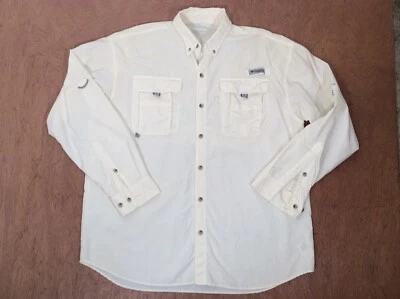 Columbia Omni-Sombra CAMISA HOMBRE GRANDE MARFIL Exterior Abotonable BOLSILLOS Ventilado LOGO Foto 1 de 4