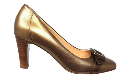 Cole Haan Air Rachel Tacones Mujer 8B Cuero Dorado Hebilla Sin Cordones 3" Carrera Foto 1 de 4
