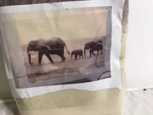 Canvas Prints Wall Hanging Art 60x44 Photo 3 Brown Elephants Family Grommets - Picture 1 of 5