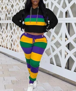 Juego de pantalones con capucha de dos piezas para mujer Mardi Gras bloque de color - Imagen 1 de 9