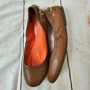 Lauren Ralph Lauren Barb Brown Golden Chain Ballet Flats Comfort Shoes~Size 8M - Picture 1 of 11