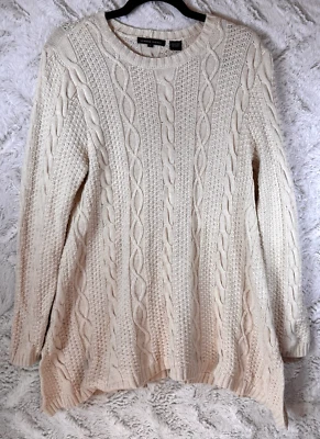 Suéter Jeanne Pierre Grande Tejido con Cable Pullover Marfil 100% Algodón Manga Larga Foto 1 de 4