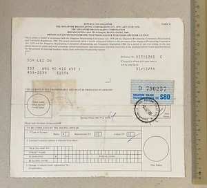 1988 Republic of Singapore Broadcast Colour Television Receiver Licence $80電視機執照 - Picture 1 of 2