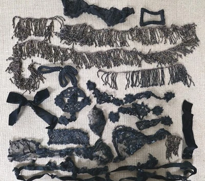 Antique Vintage Black Beaded, Textile and Lace Trimmings, Embelishments and Bits - Image 1 of 4