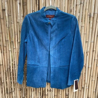 Chaqueta de gamuza Hal Rubenstein verde azulado corte láser sin cuello talla S nueva con etiquetas  Foto 1 de 4