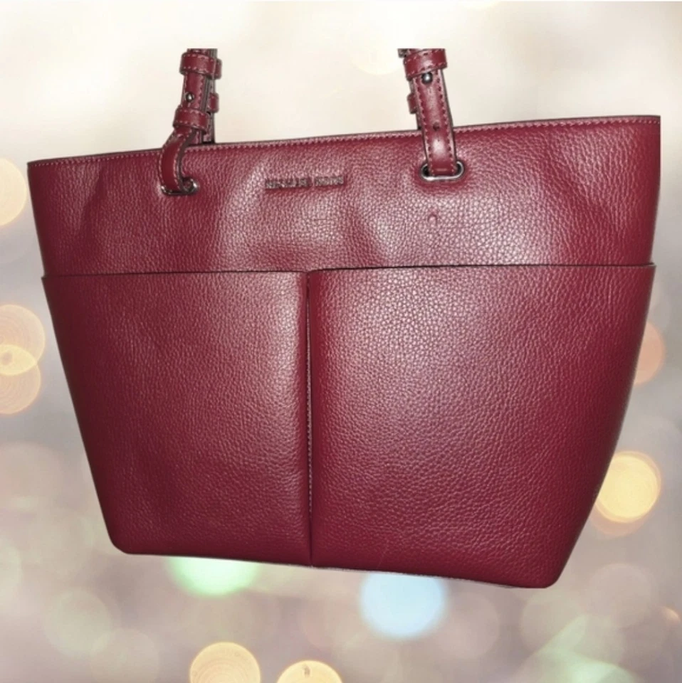 Michael Kors Bedford Guijarro Merlot Cuero Bolsillo Medio Hombro TOTE Foto 1 de 4