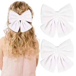 2 Pcs Velvet Hair Bows 6" Big White Fall Alligator Clips Toddler Girls Teens - Picture 1 of 8