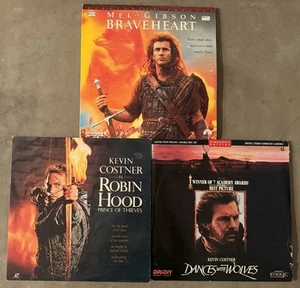 WS THX LD Lot - 3 Laserdiscs - Robin Hood, Dances With Wolves, & Braveheart - Picture 1 of 2
