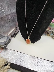 Necklace SunStone Pendant Rolo Link Lobster Clasp Sterling Silver 18 Inch... - Picture 1 of 3