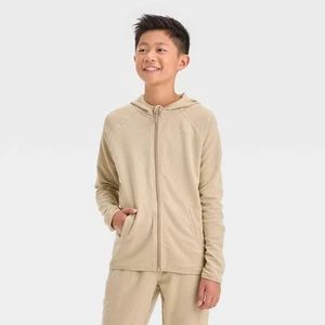 All In Motion Kids Full Zip Waffle-Knit Sweatshirt Raglan Sleeves, Khaki, XL - Picture 1 of 3