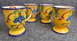 Set of 4 Maxcera Yellow Talavera Floral Hand-Painted Ceramic Mugs 4.5″ Size - Picture 1 of 9