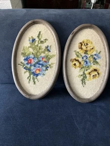 Two Tapestry Embroidery Floral Pictures In Frame - Picture 1 of 7