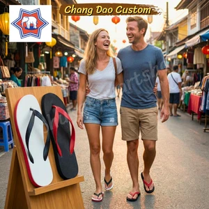 Auténticas Chanclas Changdao Negro-Rojo Correa Mixta Unisex Caucho Natural 100% - Imagen 1 de 12