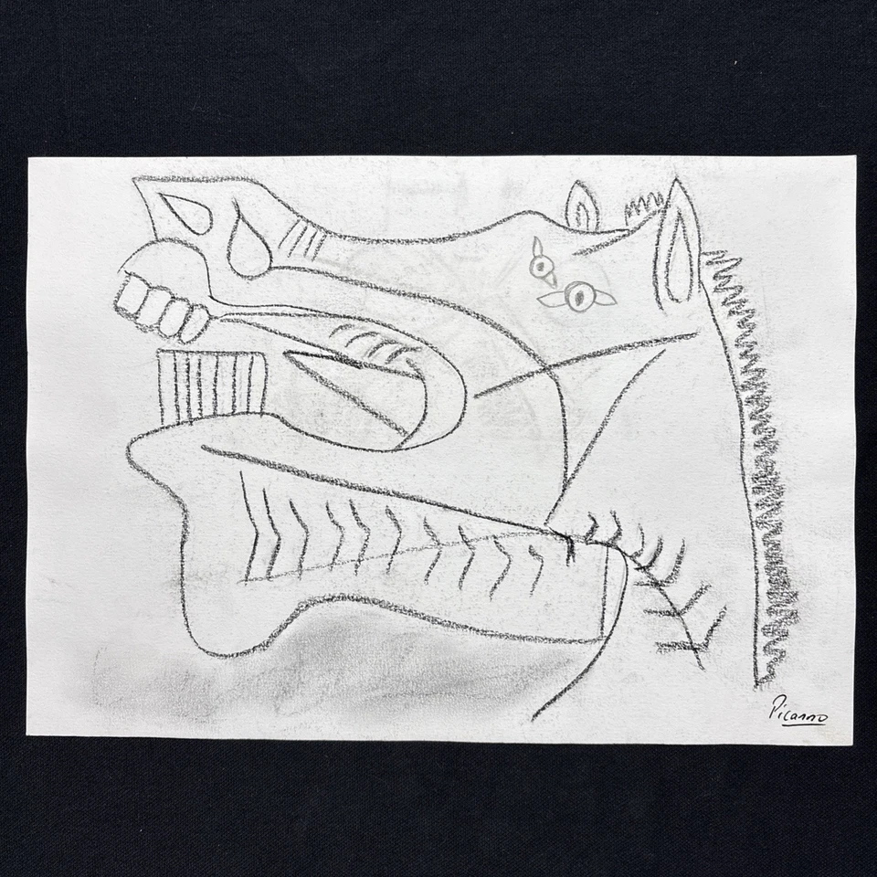 Pablo Picasso (Handmade) Drawing mixed media on paper signed & stamped - Image 1 of 2