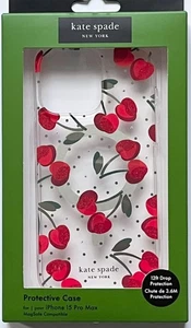 NEW Kate Spade New York iPhone 15 Pro Max Case Clear Cherry Sparkle MagSafe - Picture 1 of 5