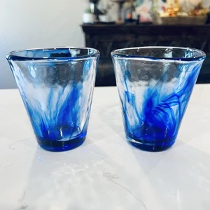 2 Bicchieri Bormioli Rocco Art Glass Blu Cobalto Vortice Trasparente - Foto 1 di 6