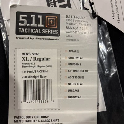5.11 72365 Clase A Taclite PDU XL/Reg. Manga Larga Midnight NAVY Foto 1 de 2