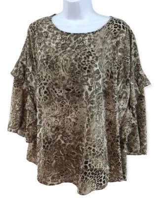 Chico's 2.5 女式大号印花荷叶袖衬衫艺术派对仙女核心 — 第 1/4 张图片