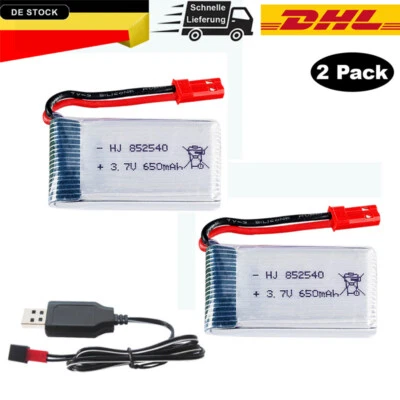 2Stück 3,7 V 650 mAh Lipo Akku JST-Anschluss mit USB-Ladegerät für RC Quadcopter - Bild 1 von 4