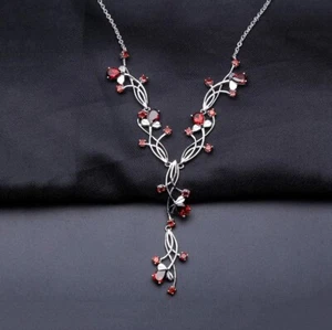 5 Ct Pear Cut Simulated Red Garnet Pretty Necklace 14K White Gold Plated Silver - Picture 1 of 4
