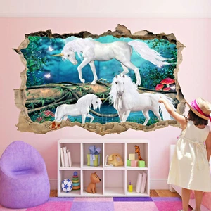 DREAMLAND FOREST UNICORNS WALL STICKERS 3D ART MURAL DECAL OFFICE HOME DECOR UW7 - Picture 1 of 3