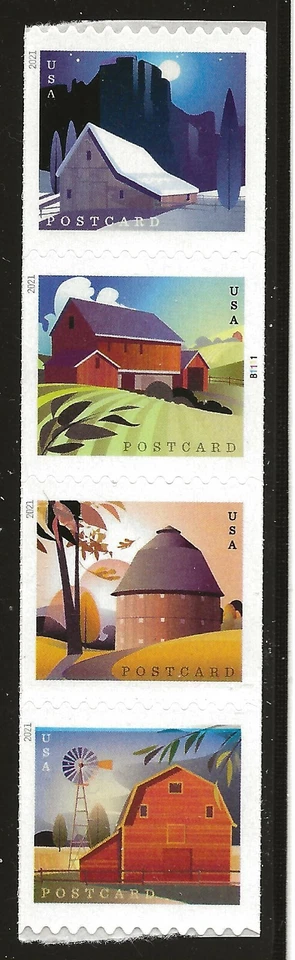 US Scott #5550-53, Plate #B1111 Coil of 4 2021 Barns VF MNH - Image 1 of 1