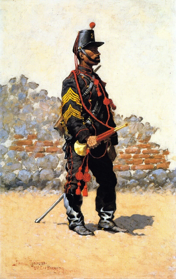Pintura a óleo retrato masculino lona corneteiro-de-cavalaria-frederico-Remington-feito à mão - Imagem 1 de 1