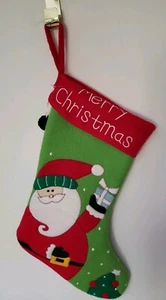 Applikierter Filz Weihnachtsmann Frohe Weihnachten Strumpf rot grün Bommel - Bild 1 von 5