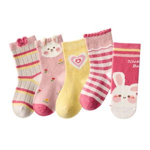 5Pairs Cartoon Girls Kids Socks Cotton Crew Socks Assorted Colors Warm Casual - Picture 1 of 22