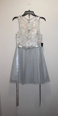 VESTIDO DE FIESTA JODI KRISTOPHER BORDADO LENTEJUELAS FLORAL GRIS Y ROSA TALLA 5 Y 7 Foto 1 de 4