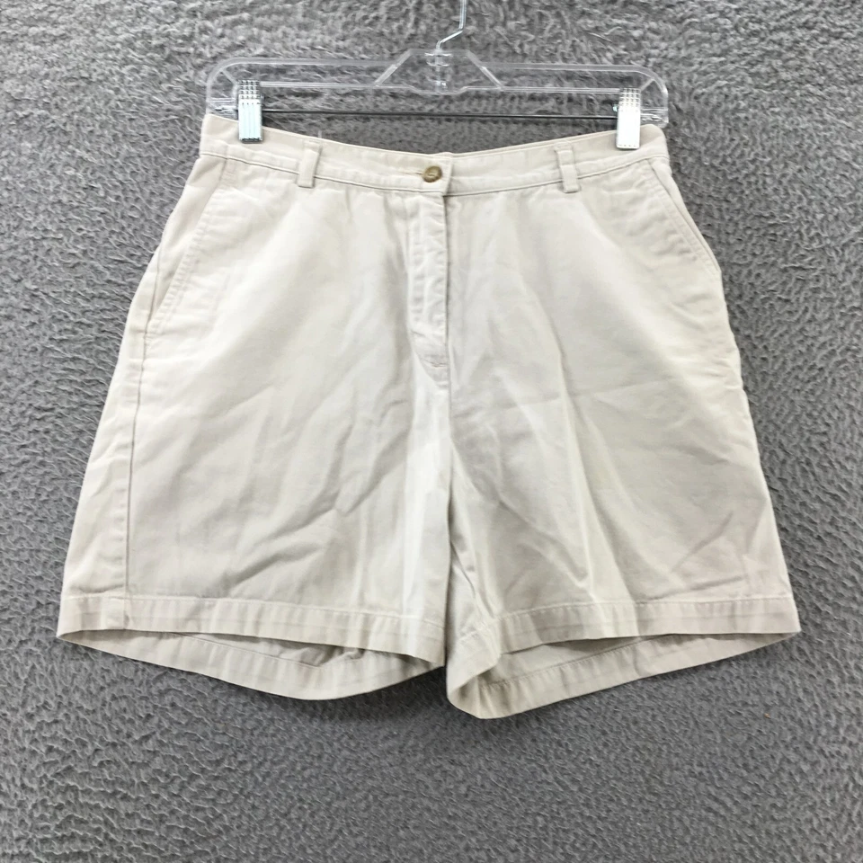 Pantalones cortos chinos Eddie Bauer para mujer 6 (28x5,5 real) beige algodón tiro medio cremallera mosca Foto 1 de 4