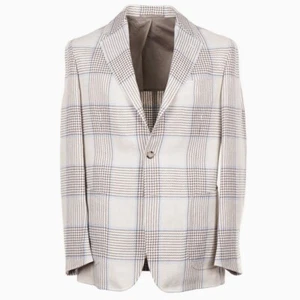 Stile Latino Napoli Trim-Fit Cream Check Linen-Silk Sport Coat 36R (Eu 46) NWT - Picture 1 of 9