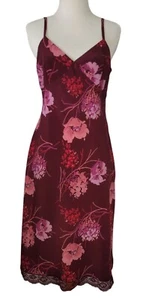 De Colección Express Floral Midi Vestido Sin Mangas Encaje Dobladillo Correas Ajustables Borgoña Rosa Y2K - Imagen 1 de 10