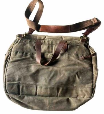 J Crew Messenger Bag Army  Waxed Canvas Leather Buckle Abingdon Mens Laptop - Image 1 of 4