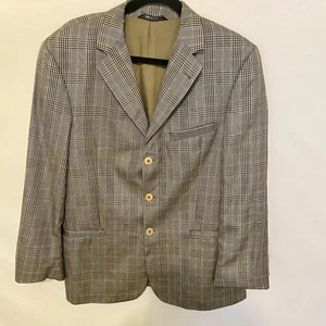Zanetti Men’s Blazer Jacket Italian Wool Silk Tan Blue Black Glen Plaid Size 50 - Picture 1 of 16