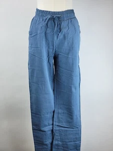 Women Pants XS Blue High Waisted Casual Pants Drawstring Elastic With Pockets - Picture 1 of 9
