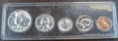 1964 US United States 5 Coin Proof Set Philadelphia Plastic Slide Uncirculated - Image 1 of 4