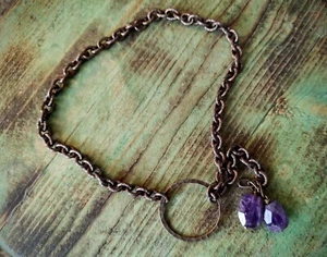 Schöne & einzigartige Halskette/Halsband ~ Messing & 2 Amethyst facettierte Perlen ~ Seilglieder - Bild 1 von 7