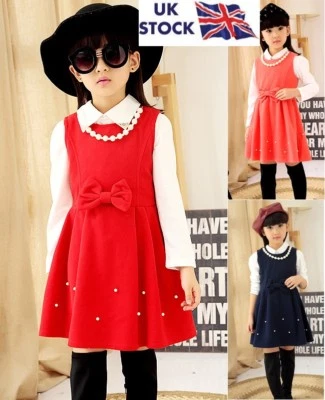 UK Seller Sale  New Pretty Elegant Girls Kids Pearls Party Dress Age 3-9 Years - Image 1 of 4