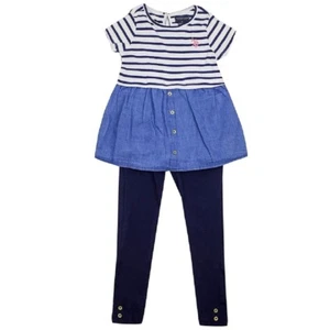 Girls Blue US Polo Stripe Shortsleeve Top Dress & Leggings 2pc Set. Ages:2-7yrs - Picture 1 of 4
