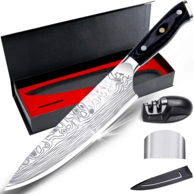 8-Inch Chef's Knife with Finger Guard and Sharpener, High-Carbon Stainless Steel - Image 1 of 4