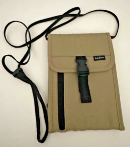 LL Bean Umhängetasche Reise Geldbörse Blau Dreifachfaltung Clipverschluss Nylon Tasche Khaki Hellbraun - Bild 1 von 5