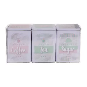 Tea Sugar Coffee Rectangular Tin Set Metal Canister Box Container Storage Bin - Picture 1 of 7